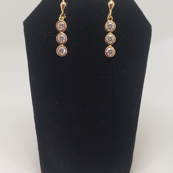1.75ctw. Authentic Moissanite 3 Stone Drop Earrings in 18k Gold over Silver - Picture 2 of 11